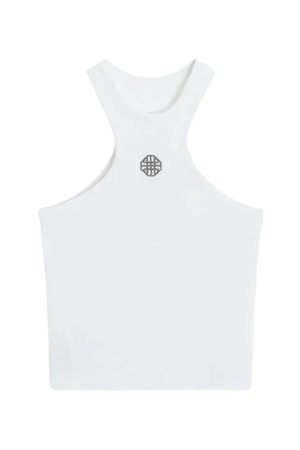 Style Core Aesthetics, New Style Trends - White Logo Ribbed Cropped Tank Top