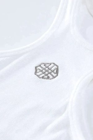 Style Core Aesthetics, New Style Trends - White Logo Ribbed Cropped Tank Top