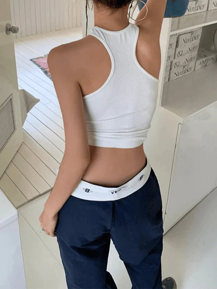 Style Core Aesthetics, New Style Trends - White Logo Ribbed Cropped Tank Top Style Core Aesthetics, New Style Trends - White Logo Ribbed Cropped Tank Top