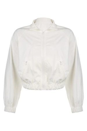 Style Core Aesthetics, New Style Trends - White Stretchy Hem Cargo Style Thin Crop Jacket