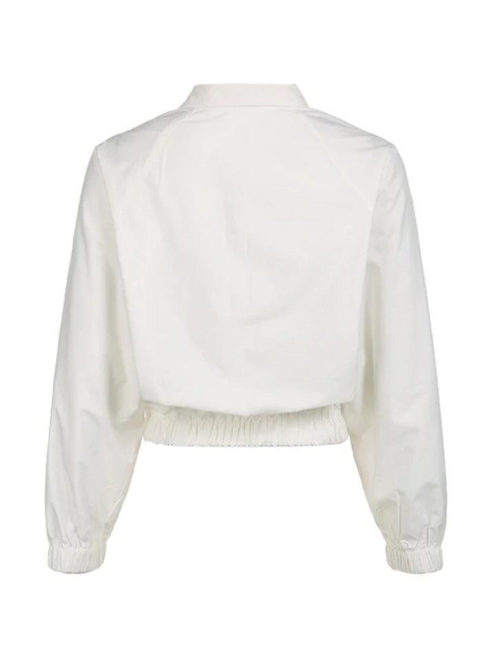 Style Core Aesthetics, New Style Trends - White Stretchy Hem Cargo Style Thin Crop Jacket Style Core Aesthetics, New Style Trends - White Stretchy Hem Cargo Style Thin Crop Jacket