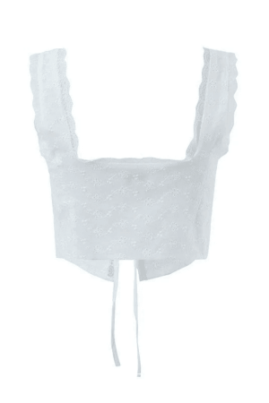 Style Core Aesthetics, New Style Trends - White Tie Front Lace Cropped Tank Top