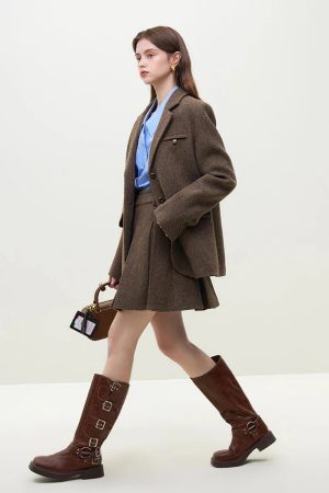 Style Core Aesthetics, New Style Trends - Wool Blazer Jacket & Mini Skirt Two Piece Set