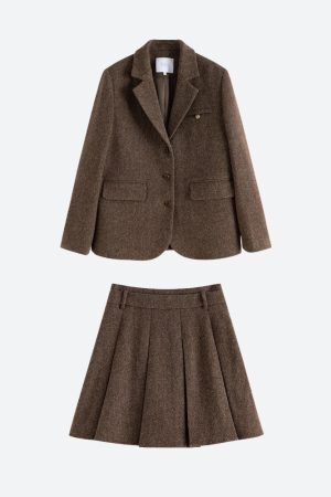 Style Core Aesthetics, New Style Trends - Wool Blazer Jacket & Mini Skirt Two Piece Set