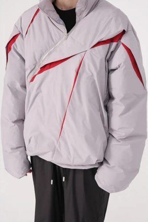 Style Core Aesthetics, New Style Trends - Y2K Asymmetrical Zipper Puffer Jacket