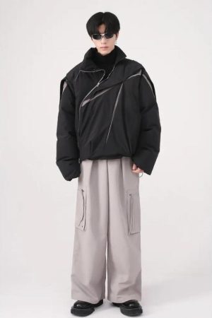 Style Core Aesthetics, New Style Trends - Y2K Asymmetrical Zipper Puffer Jacket