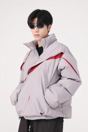Style Core Aesthetics, New Style Trends - Y2K Asymmetrical Zipper Puffer Jacket