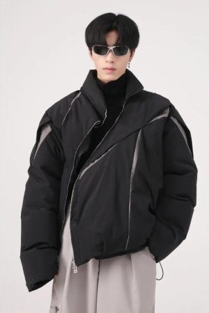 Style Core Aesthetics, New Style Trends - Y2K Asymmetrical Zipper Puffer Jacket