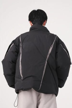 Style Core Aesthetics, New Style Trends - Y2K Asymmetrical Zipper Puffer Jacket