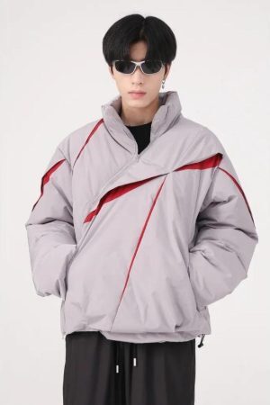 Style Core Aesthetics, New Style Trends - Y2K Asymmetrical Zipper Puffer Jacket