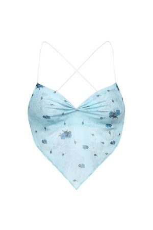 Style Core Aesthetics, New Style Trends - Y2K Blue Scarf Top