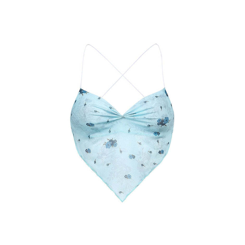 Style Core Aesthetics, New Style Trends - Y2K Blue Scarf Top