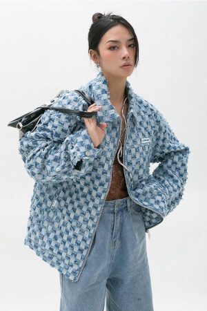 Style Core Aesthetics, New Style Trends - Y2K Checkered Zip Up Jacket