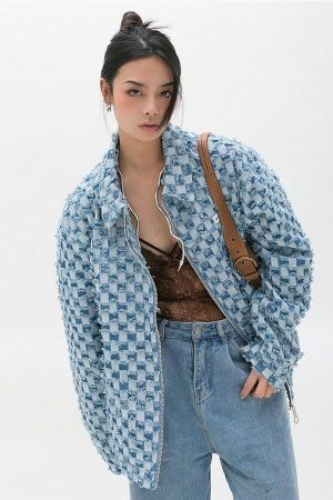 Style Core Aesthetics, New Style Trends - Y2K Checkered Zip Up Jacket