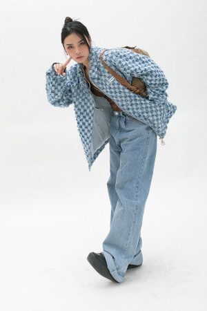 Style Core Aesthetics, New Style Trends - Y2K Checkered Zip Up Jacket