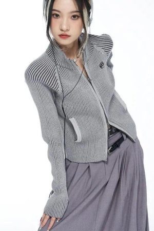 Style Core Aesthetics, New Style Trends - Y2K Cyber Zip-Up Turtleneck Cardigan