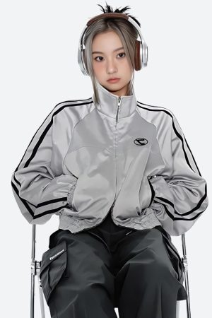 Style Core Aesthetics, New Style Trends - Y2K Cyberpunk Reflective Double Zip-Up Jacket