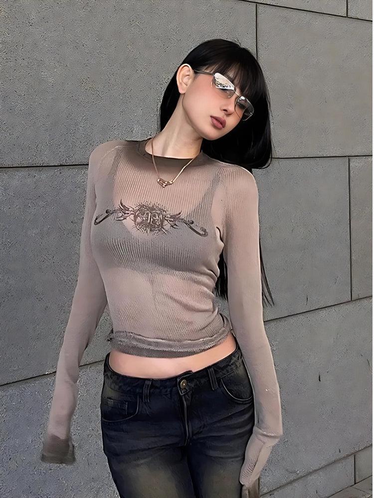 Style Core Aesthetics, New Style Trends - Y2K Cyberpunk Sigilism Sheer Top Style Core Aesthetics, New Style Trends - Y2K Cyberpunk Sigilism Sheer Top