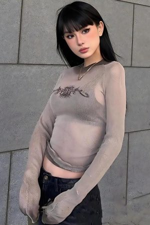 Style Core Aesthetics, New Style Trends - Y2K Cyberpunk Sigilism Sheer Top