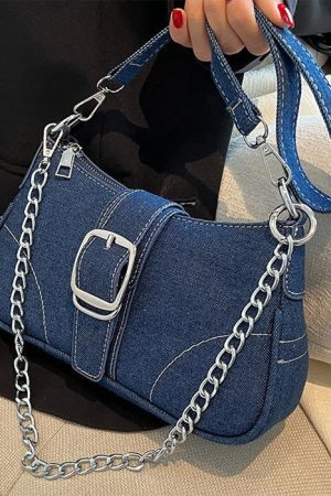 Style Core Aesthetics, New Style Trends - Y2K Denim Baguette Bag