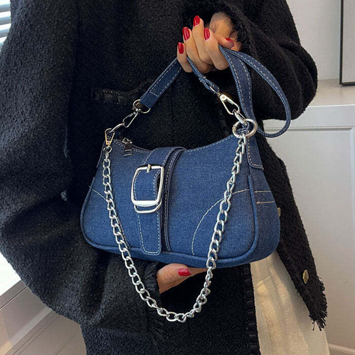 Style Core Aesthetics, New Style Trends - Y2K Denim Baguette Bag