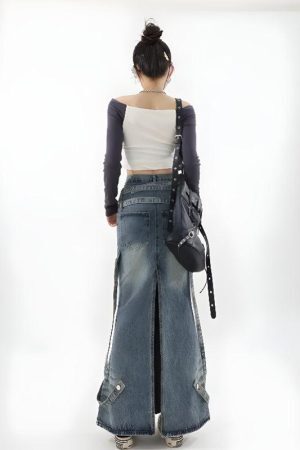 Style Core Aesthetics, New Style Trends - Y2K Denim Maxi Skirt