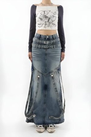 Style Core Aesthetics, New Style Trends - Y2K Denim Maxi Skirt