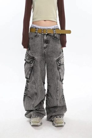 Style Core Aesthetics, New Style Trends - Y2K Distressed Big Pockets Cargo Jeans