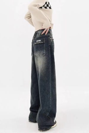 Style Core Aesthetics, New Style Trends - Y2K Distressed Pocket Wide Leg Jeans