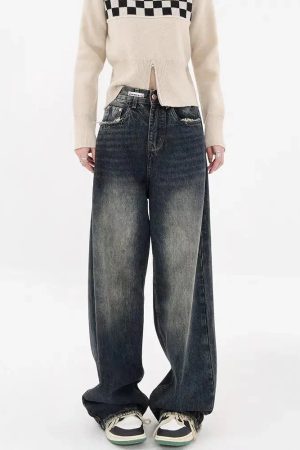 Style Core Aesthetics, New Style Trends - Y2K Distressed Pocket Wide Leg Jeans