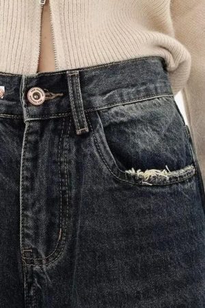 Style Core Aesthetics, New Style Trends - Y2K Distressed Pocket Wide Leg Jeans