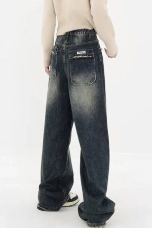 Style Core Aesthetics, New Style Trends - Y2K Distressed Pocket Wide Leg Jeans