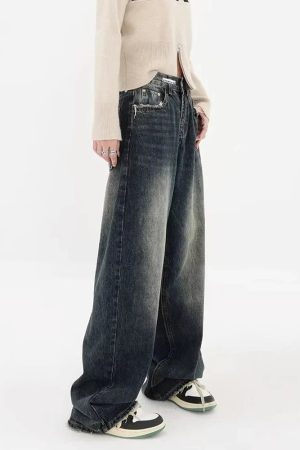 Style Core Aesthetics, New Style Trends - Y2K Distressed Pocket Wide Leg Jeans