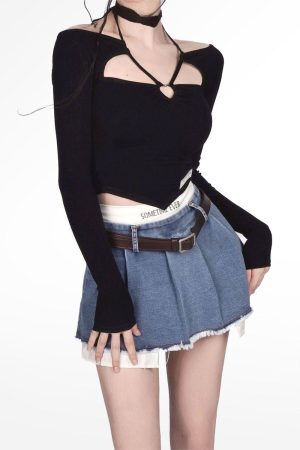 Style Core Aesthetics, New Style Trends - Y2K Fake Two Piece Pleated Mini Skirt