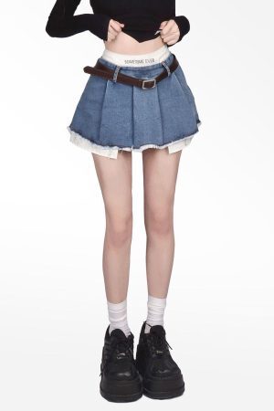 Style Core Aesthetics, New Style Trends - Y2K Fake Two Piece Pleated Mini Skirt