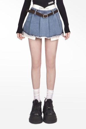 Style Core Aesthetics, New Style Trends - Y2K Fake Two Piece Pleated Mini Skirt