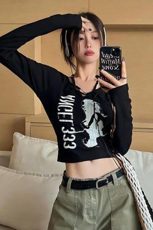 Style Core Aesthetics, New Style Trends - Y2K Grunge Angel 333 Top