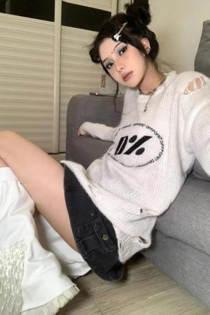 Style Core Aesthetics, New Style Trends - Y2K Grunge Distressed Knitted Sweater