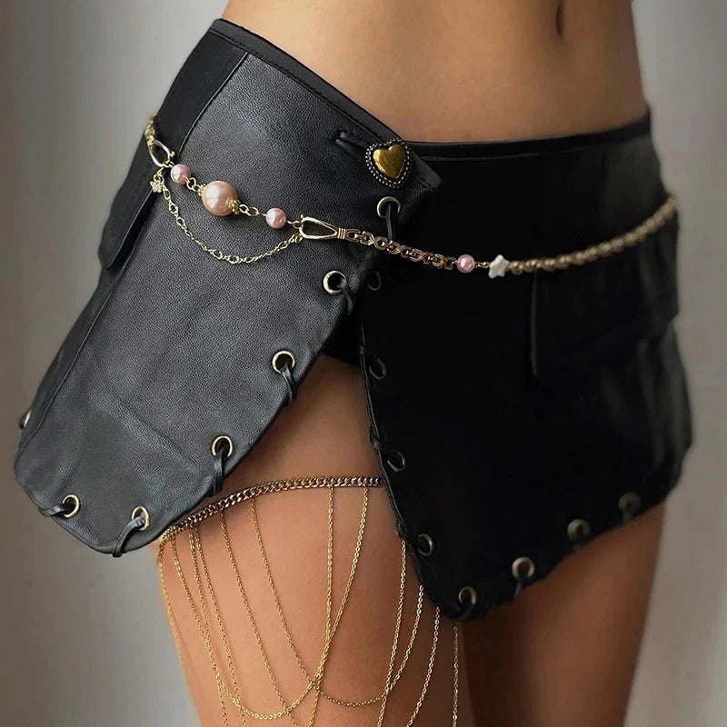 Style Core Aesthetics, New Style Trends - Y2K Grunge Faux Leather Mini Skirt Style Core Aesthetics, New Style Trends - Y2K Grunge Faux Leather Mini Skirt