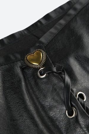 Style Core Aesthetics, New Style Trends - Y2K Grunge Faux Leather Mini Skirt