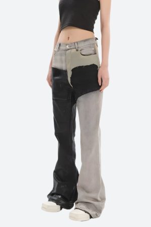 Style Core Aesthetics, New Style Trends - Y2K Grunge Patchwork Flare Pants