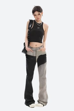 Style Core Aesthetics, New Style Trends - Y2K Grunge Patchwork Flare Pants