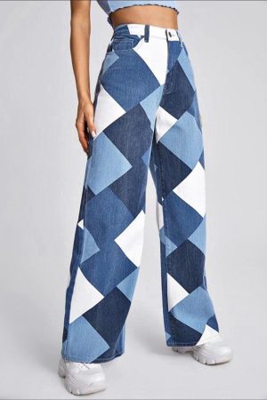 Style Core Aesthetics, New Style Trends - Y2K Harlequin Wide Leg Jeans