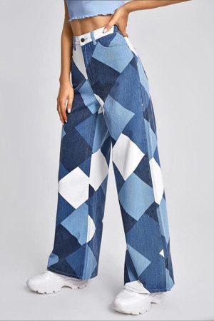 Style Core Aesthetics, New Style Trends - Y2K Harlequin Wide Leg Jeans
