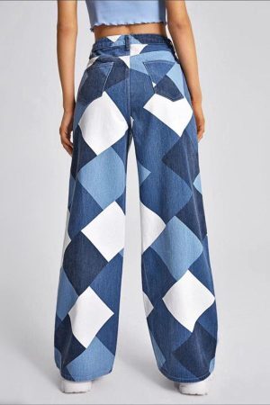 Style Core Aesthetics, New Style Trends - Y2K Harlequin Wide Leg Jeans