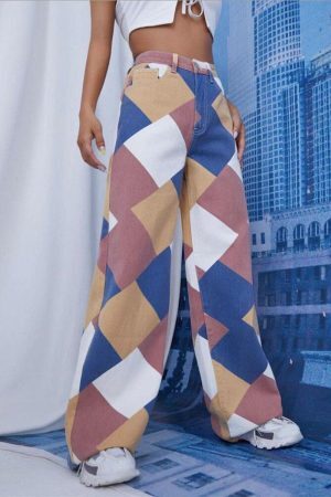Style Core Aesthetics, New Style Trends - Y2K Harlequin Wide Leg Jeans
