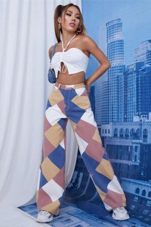 Style Core Aesthetics, New Style Trends - Y2K Harlequin Wide Leg Jeans