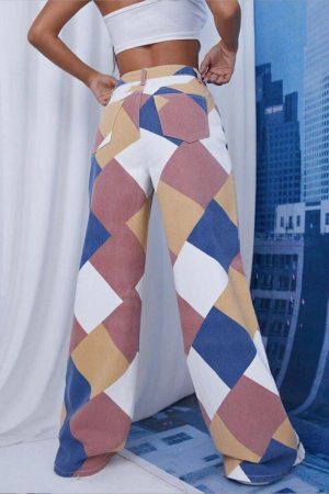 Style Core Aesthetics, New Style Trends - Y2K Harlequin Wide Leg Jeans