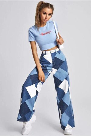 Style Core Aesthetics, New Style Trends - Y2K Harlequin Wide Leg Jeans