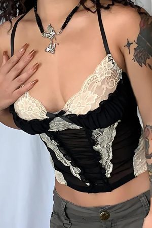 Style Core Aesthetics, New Style Trends - Y2K Lace Sheer Cropped Top